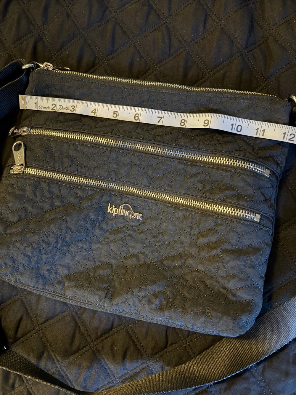 Kipling Black Quilted Crossbody Messenger Bag